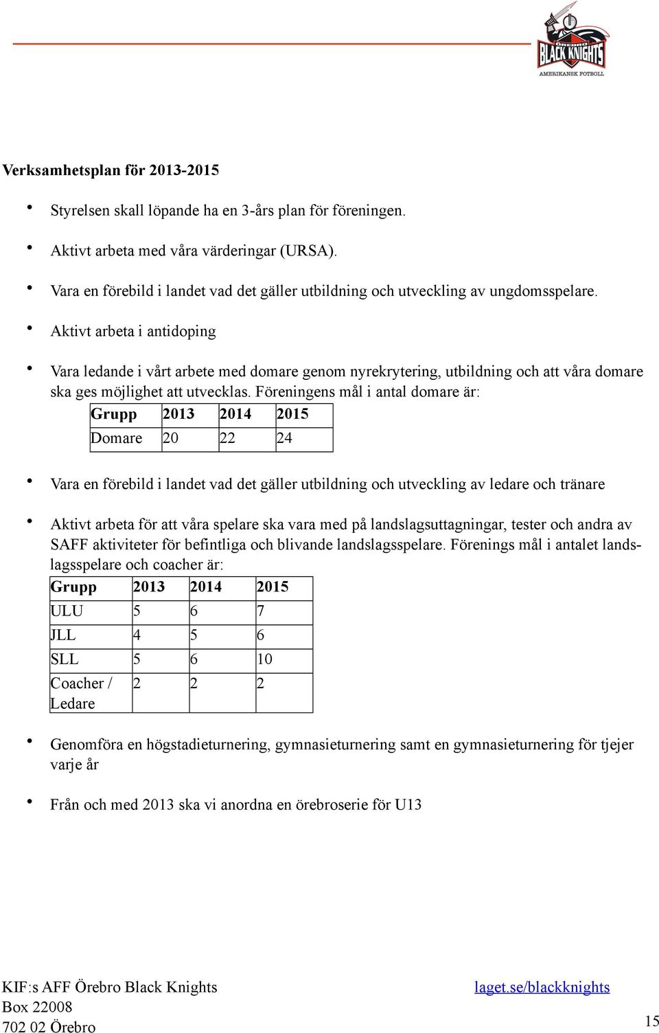 Aktivt arbeta i antidoping Vara ledande i vårt arbete med domare genom nyrekrytering, utbildning och att våra domare ska ges möjlighet att utvecklas.