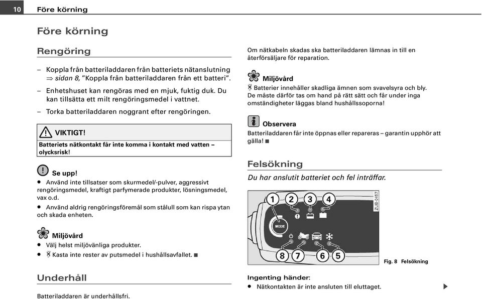 Batteriets nätkontakt får inte komma i kontakt med vatten olycksrisk! Se upp!