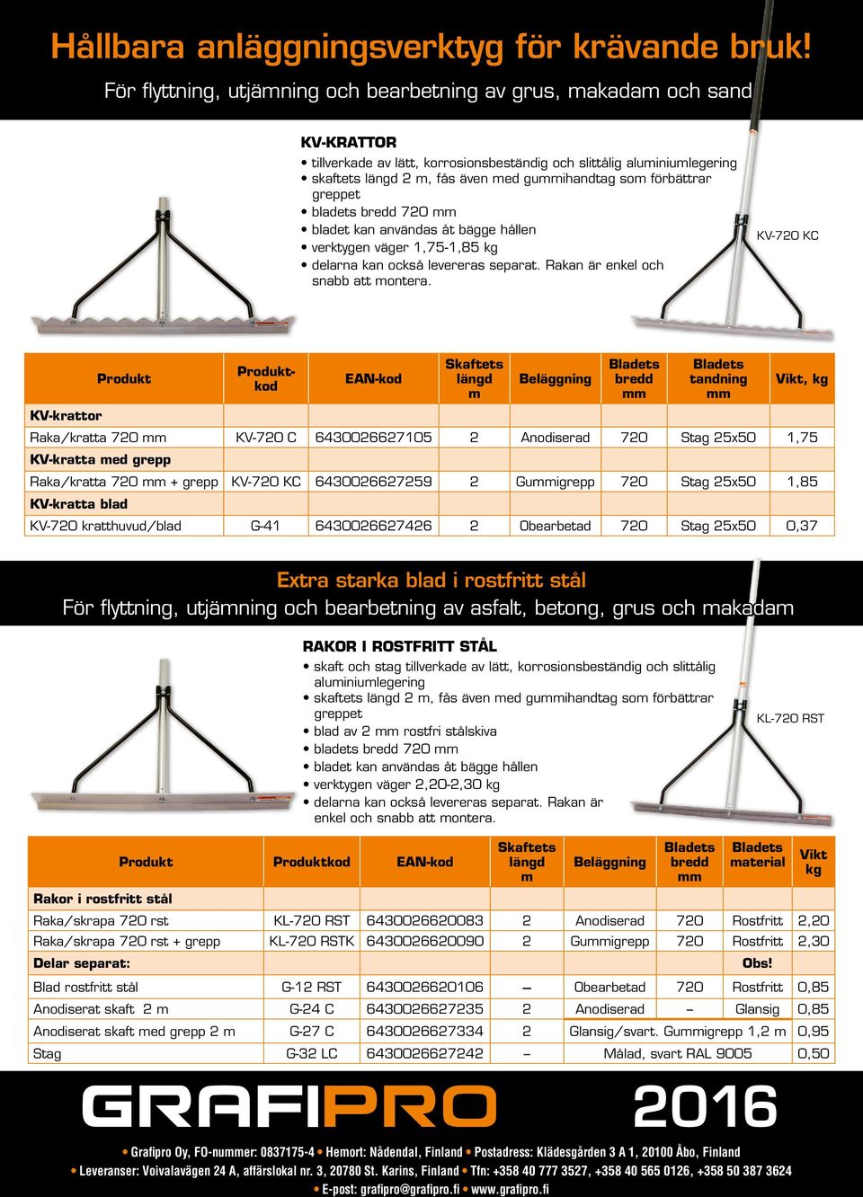 KV-720 KC kod tandning Vikt, kg KV-krattor Raka/kratta 720 KV-720 C 6430026627105 2 Anodiserad 720 Stag 25x50 1,75 KV-kratta ed grepp Raka/kratta 720 + grepp KV-720 KC 6430026627259 2 Guigrepp 720