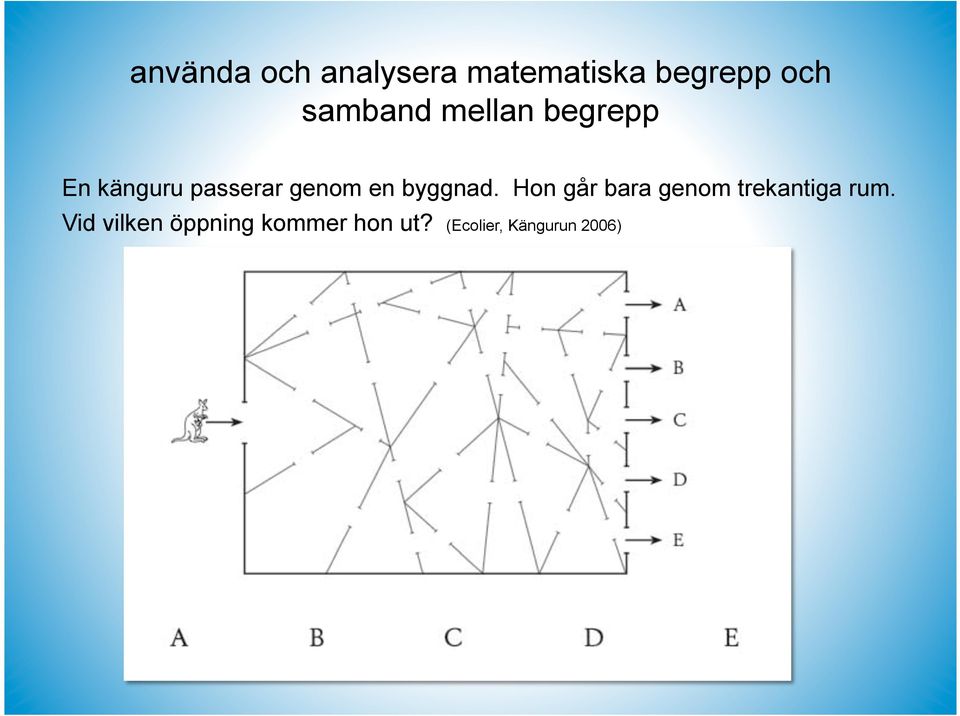 en byggnad. Hon går bara genom trekantiga rum.