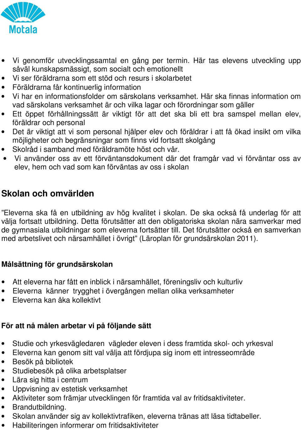 informationsfolder om särskolans verksamhet.