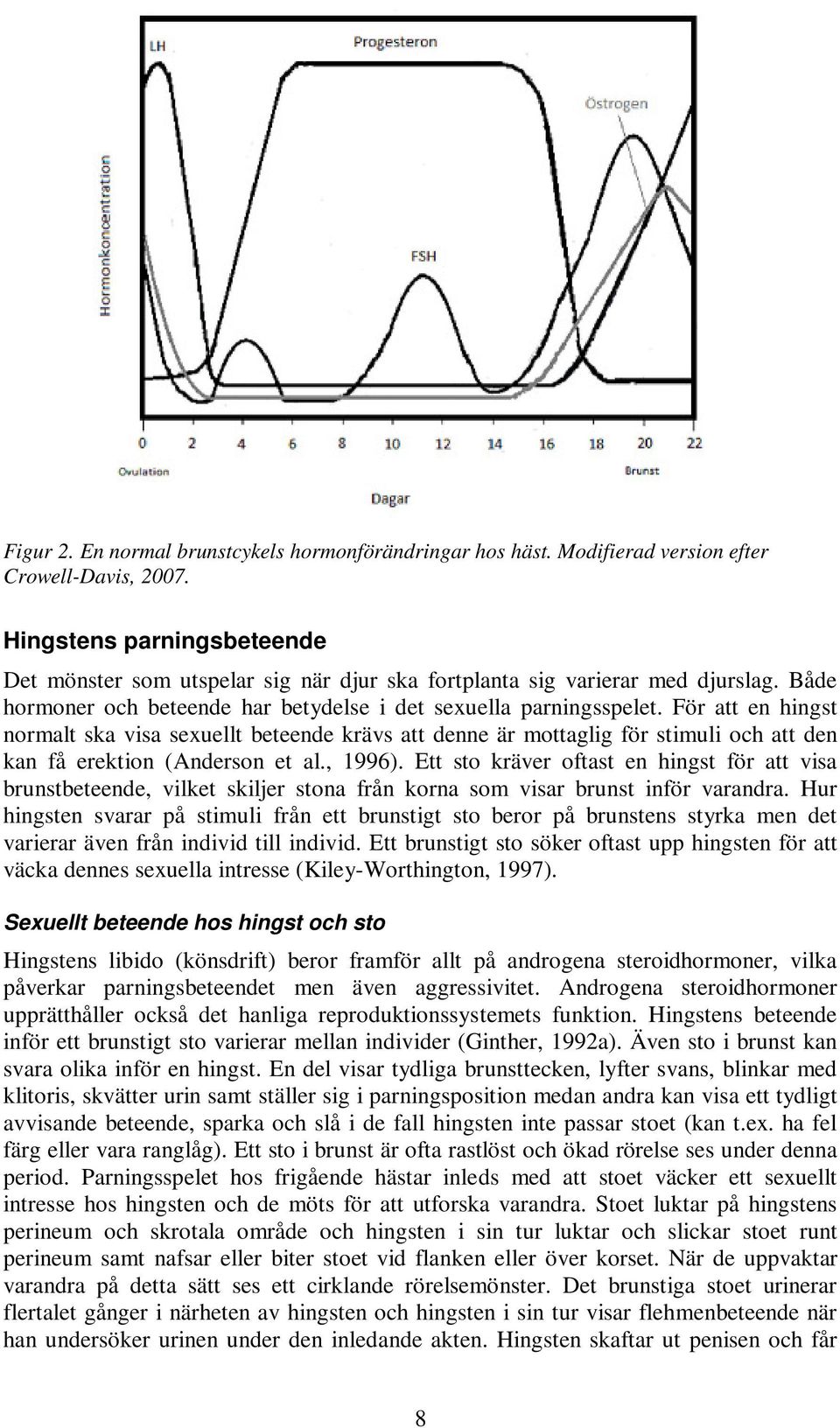 För att en hingst normalt ska visa sexuellt beteende krävs att denne är mottaglig för stimuli och att den kan få erektion (Anderson et al., 1996).