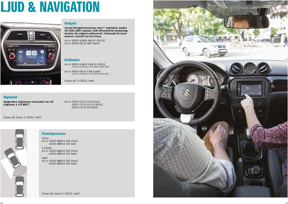 nr 990E0-68L00-CAM (Swift) (endast i kombination med 990E0-68L00-NAV) Passar på: S-CROSS, Swift Högtalarkit Uppgradera högtalarna med paket om två högtalare á 170 WATT. Art.