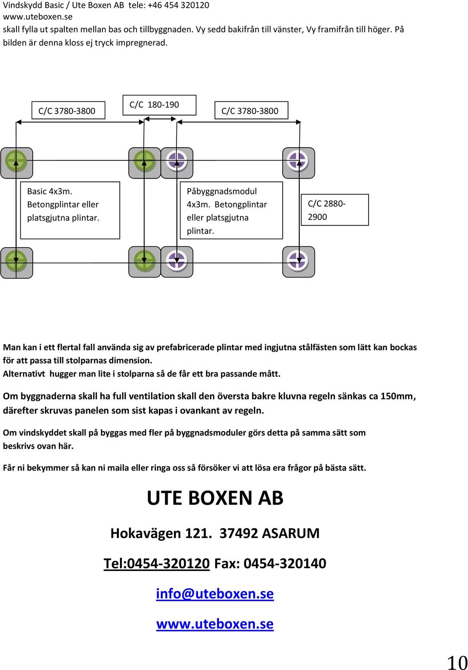 Påbyggnadsmodul 4x3m. Betongplintar eller platsgjutna plintar.