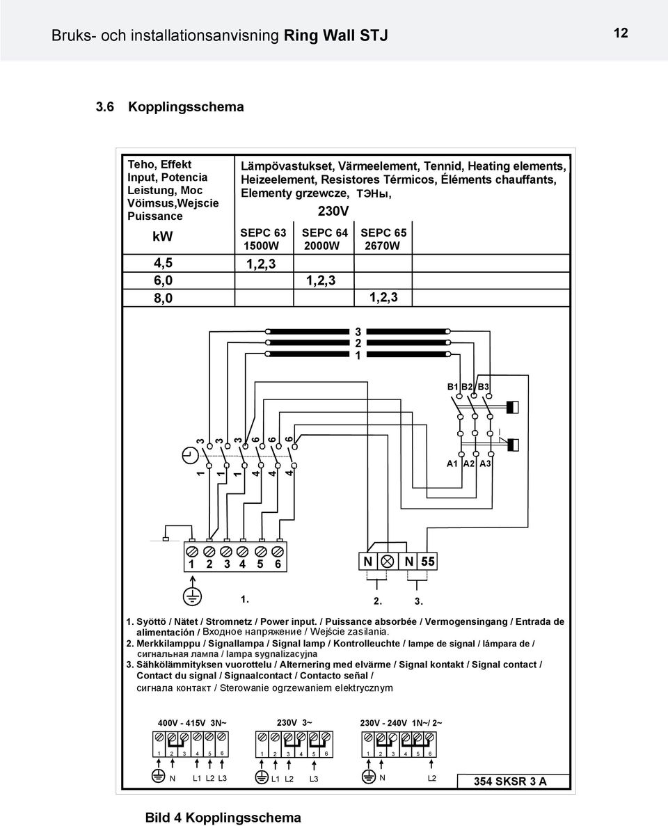 Elementy grzewcze, ТЭНы, 20V kw SEPC 6 SEPC 64 SEPC 65 1500W 2000W 2670W 4,5 1,2, 6,0 1,2, 8,0 1,2, 2 1 B1 B2 B 1 1 1 4 6 4 6 4 6 1 2 1 2 4 5 6 N N 55 1. 2.. 1. Syöttö / Nätet / Stromnetz / Power input.