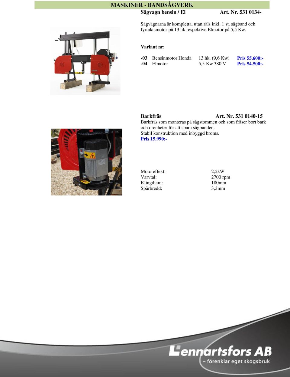 (9,6 Kw) 5,5 Kw 380 V Pris 55.600:- Pris 54.500:- Barkfräs Art. Nr.