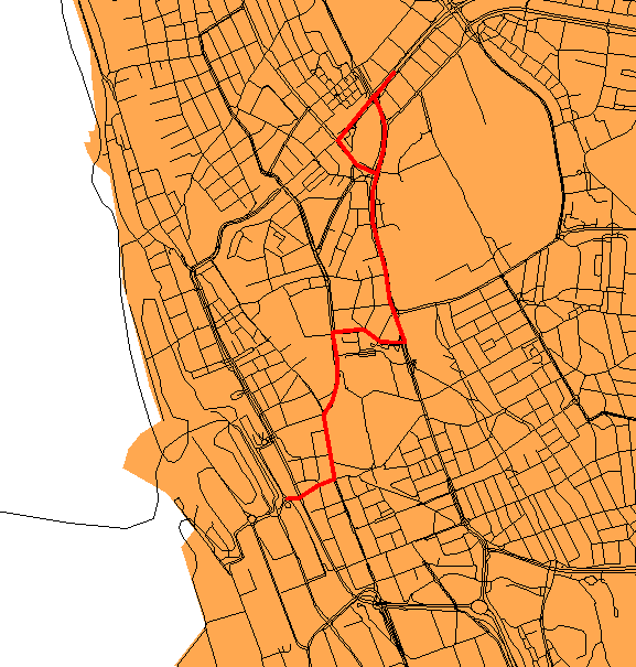 12 alternativen lämnar Helsingborg C (Knutpunkten) via Bergaliden, Lasarettet, Drottning Margaretas gata och Stenbocksgatan.