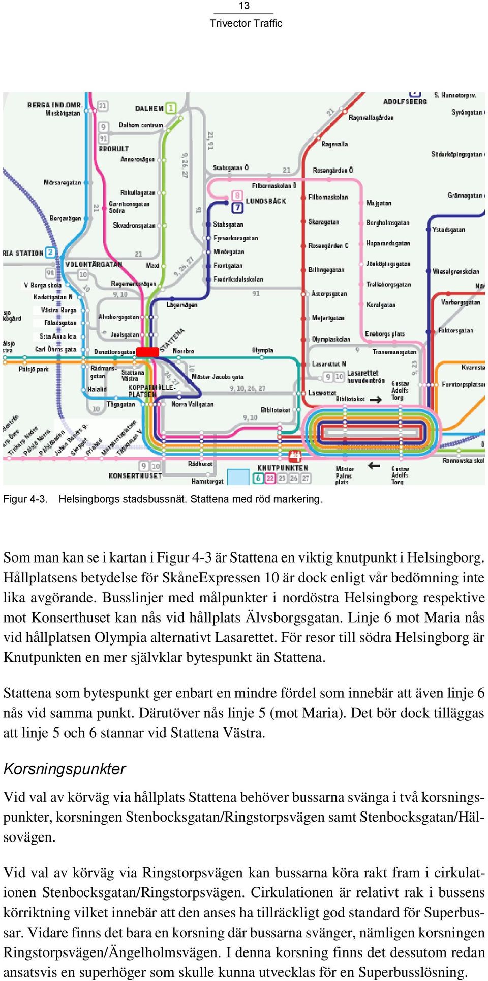 Busslinjer med målpunkter i nordöstra Helsingborg respektive mot Konserthuset kan nås vid hållplats Älvsborgsgatan. Linje 6 mot Maria nås vid hållplatsen Olympia alternativt Lasarettet.