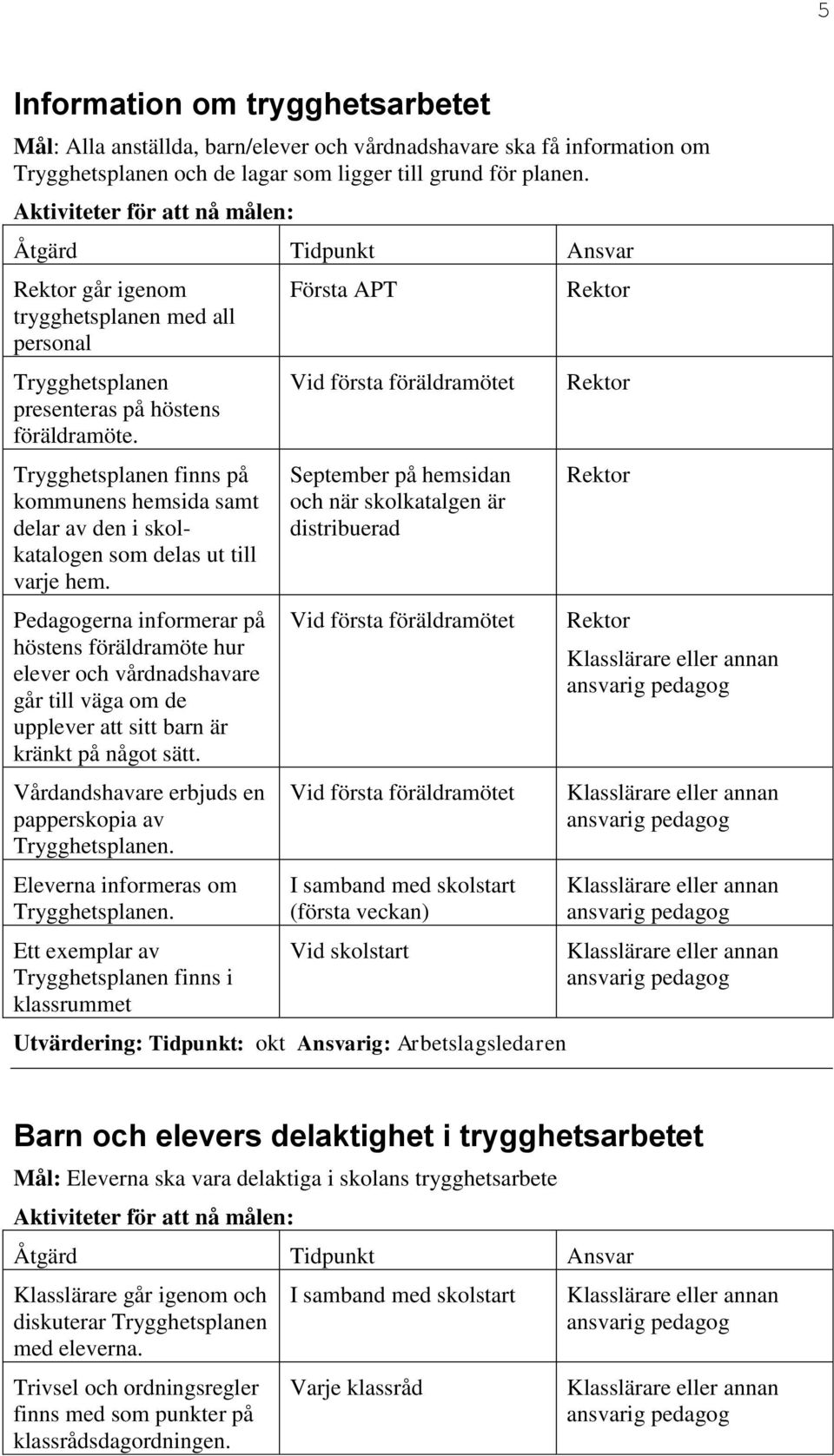 Trygghetsplanen finns på kommunens hemsida samt delar av den i skolkatalogen som delas ut till varje hem.