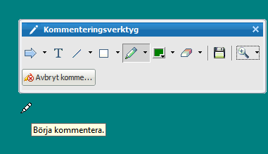 Om presentatören tilldelar dig rätten att kommentera öppnas verktygslådan för kommentarer på din skärm: Användarguide för