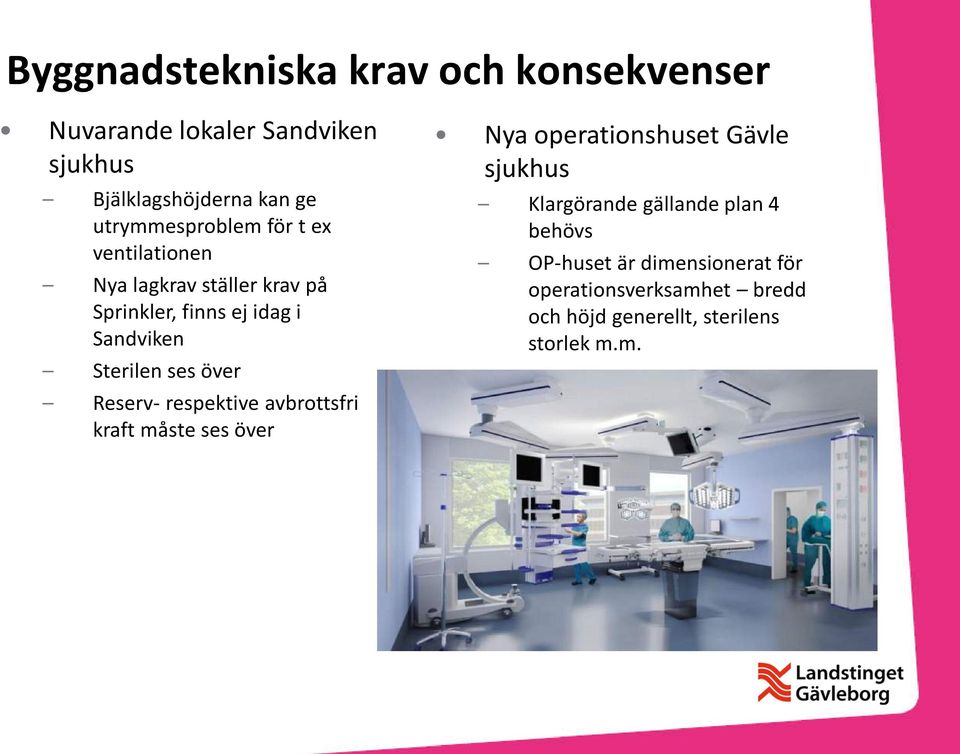 Sterilen ses över Reserv- respektive avbrottsfri kraft måste ses över Nya operationshuset Gävle sjukhus