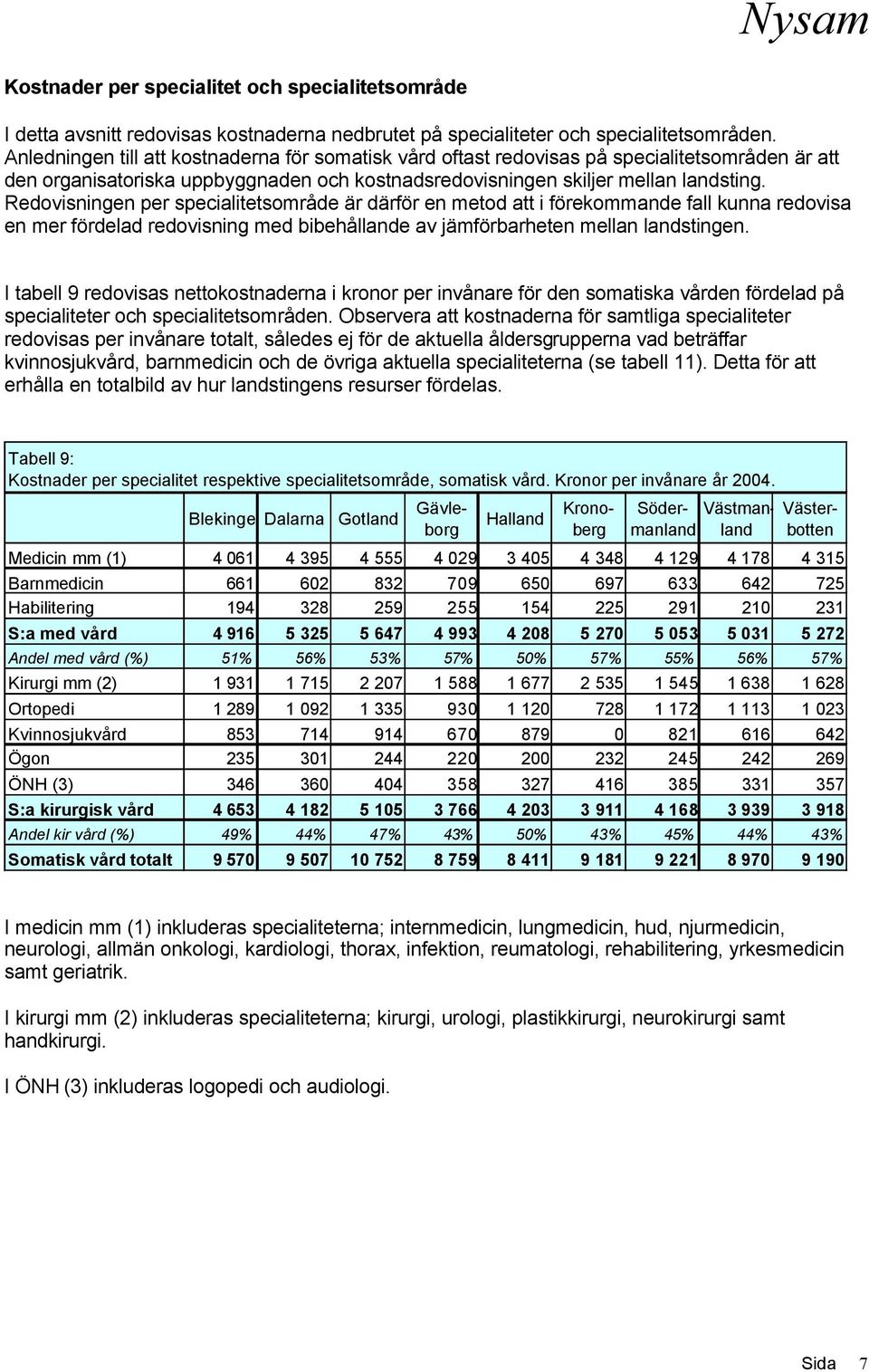 Redovisningen per specialitetsområde är därför en metod att i förekommande fall kunna redovisa en mer fördelad redovisning med bibehållande av jämförbarheten mellan landstingen.