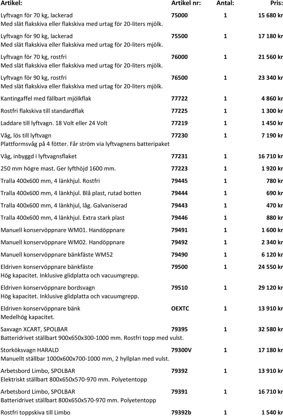 18 Volt eller 24 Volt 77219 1 1 450 kr Våg, lös till lyftvagn 77230 1 7 190 kr Plattformsvåg på 4 fötter.