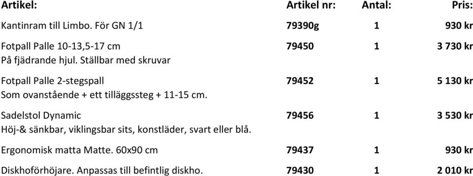 Ställbar med skruvar Fotpall Palle 2-stegspall 79452 1 5 130 kr Som ovanstående + ett tilläggssteg + 11-15