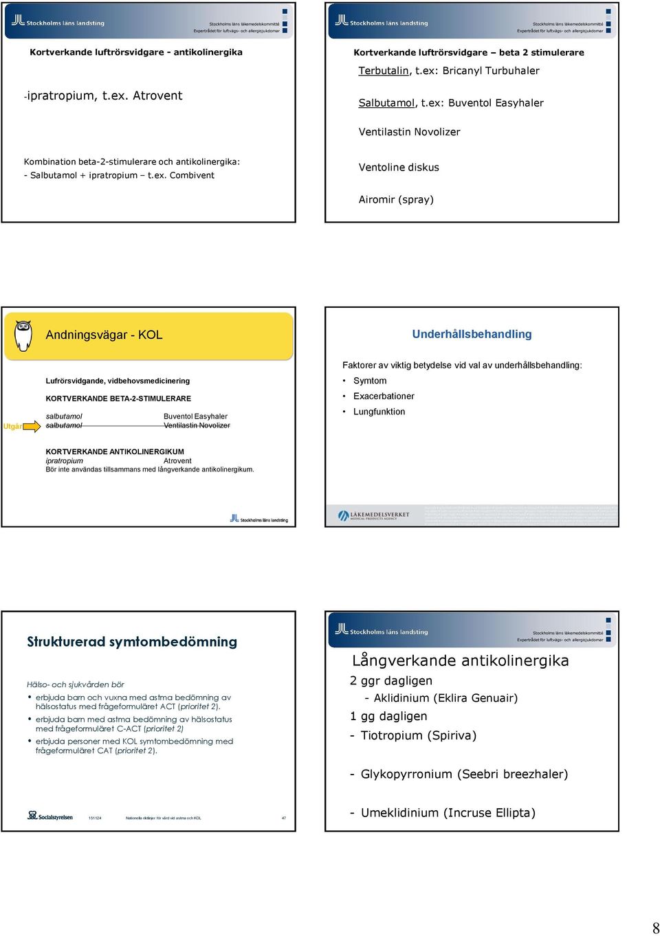 Underhållsbehandling Lufrörsvidgande, vidbehovsmedicinering KORTVERKANDE BETA-2-STIMULERARE salbutamol Buventol Easyhaler salbutamol Ventilastin Novolizer Faktorer av viktig betydelse vid val av