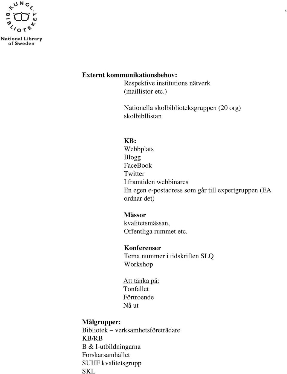 e-postadress som går till expertgruppen (EA ordnar det) Mässor kvalitetsmässan, Offentliga rummet etc.