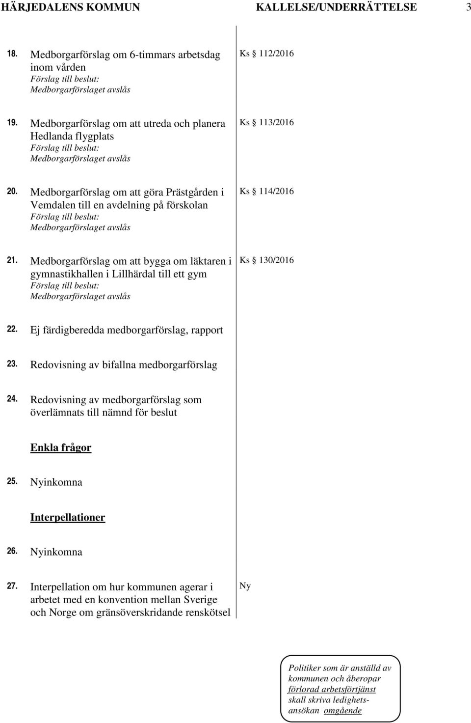 Medborgarförslag om att bygga om läktaren i gymnastikhallen i Lillhärdal till ett gym Ks 130/2016 22. Ej färdigberedda medborgarförslag, rapport 23.