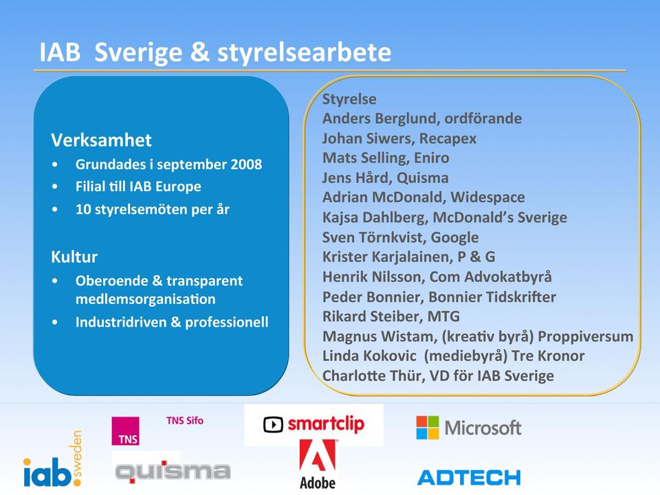 Adrian McDonald, Widespace Kajsa Dahlberg, McDonald s Sverige Sven Törnkvist, Google Krister Karjalainen, P & G Henrik Nilsson, Com Advokatbyrå Peder