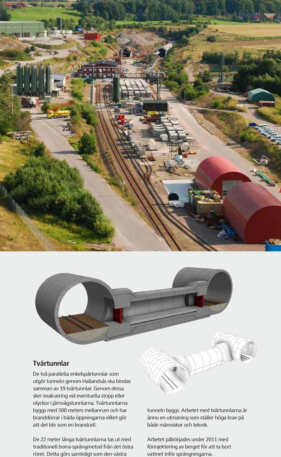 Tvärtunnlarna byggs med 500 meters mellanrum och har branddörrar i båda öppningarna vilket gör att det blir som en brandcell.