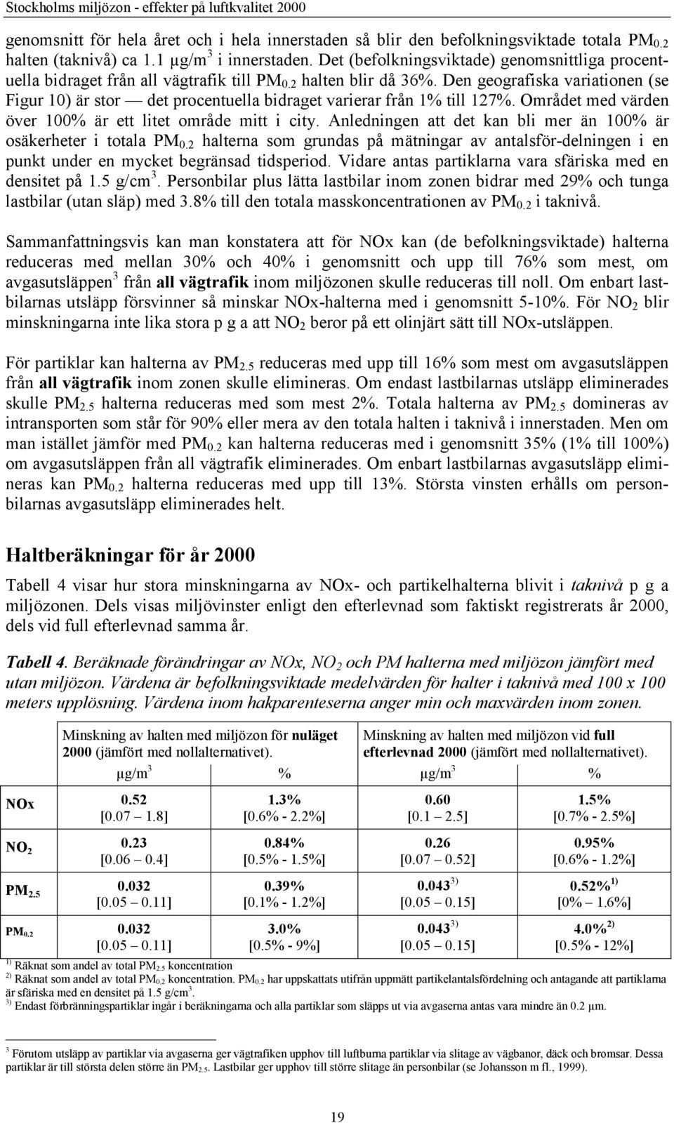 Den geografiska variationen (se Figur 10) är stor det procentuella bidraget varierar från 1% till 127%. Området med värden över 100% är ett litet område mitt i city.