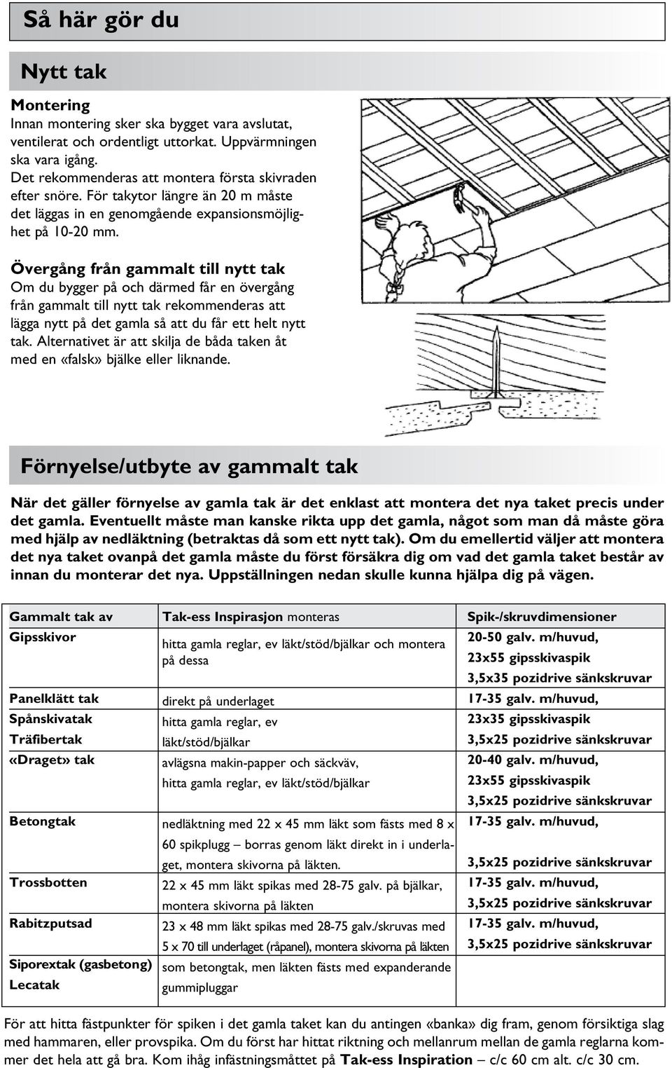 Övergång från gammalt till nytt tak Om du bygger på och därmed får en övergång från gammalt till nytt tak rekommenderas att lägga nytt på det gamla så att du får ett helt nytt tak.