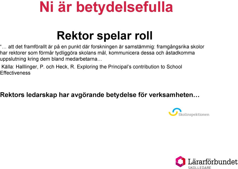 och åstadkomma uppslutning kring dem bland medarbetarna Källa: Halllinger, P. och Heck, R.