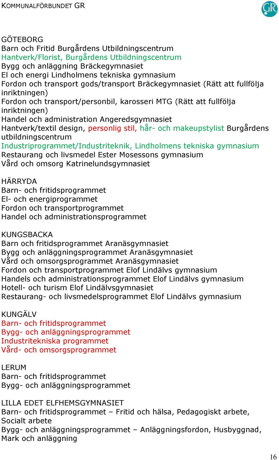 Hantverk/textil design, personlig stil, hår- och makeupstylist Burgårdens utbildningscentrum Industriprogrammet/Industriteknik, Lindholmens tekniska gymnasium Restaurang och livsmedel Ester Mosessons