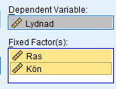 Exempel En hunduppfödare har i ett experiment mätt lydnaden hos tikar och hanhundar av raserna labrador, pitbull och tax. 0 motsvarar ingen lydnad och 80 maximal lydnad.