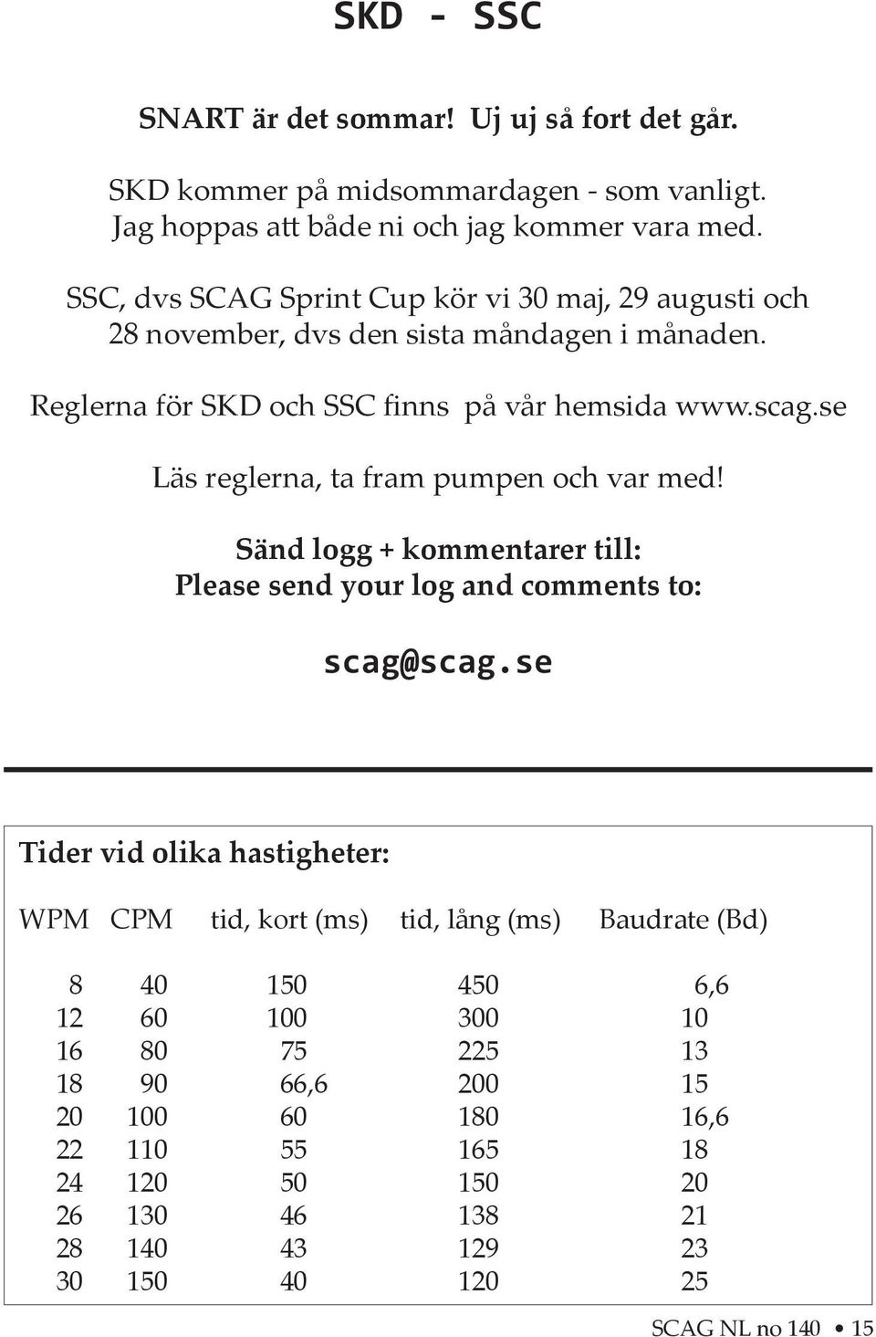 se Läs reglerna, ta fram pumpen och var med! Sänd logg + kommentarer till: Please send your log and comments to: scag@scag.