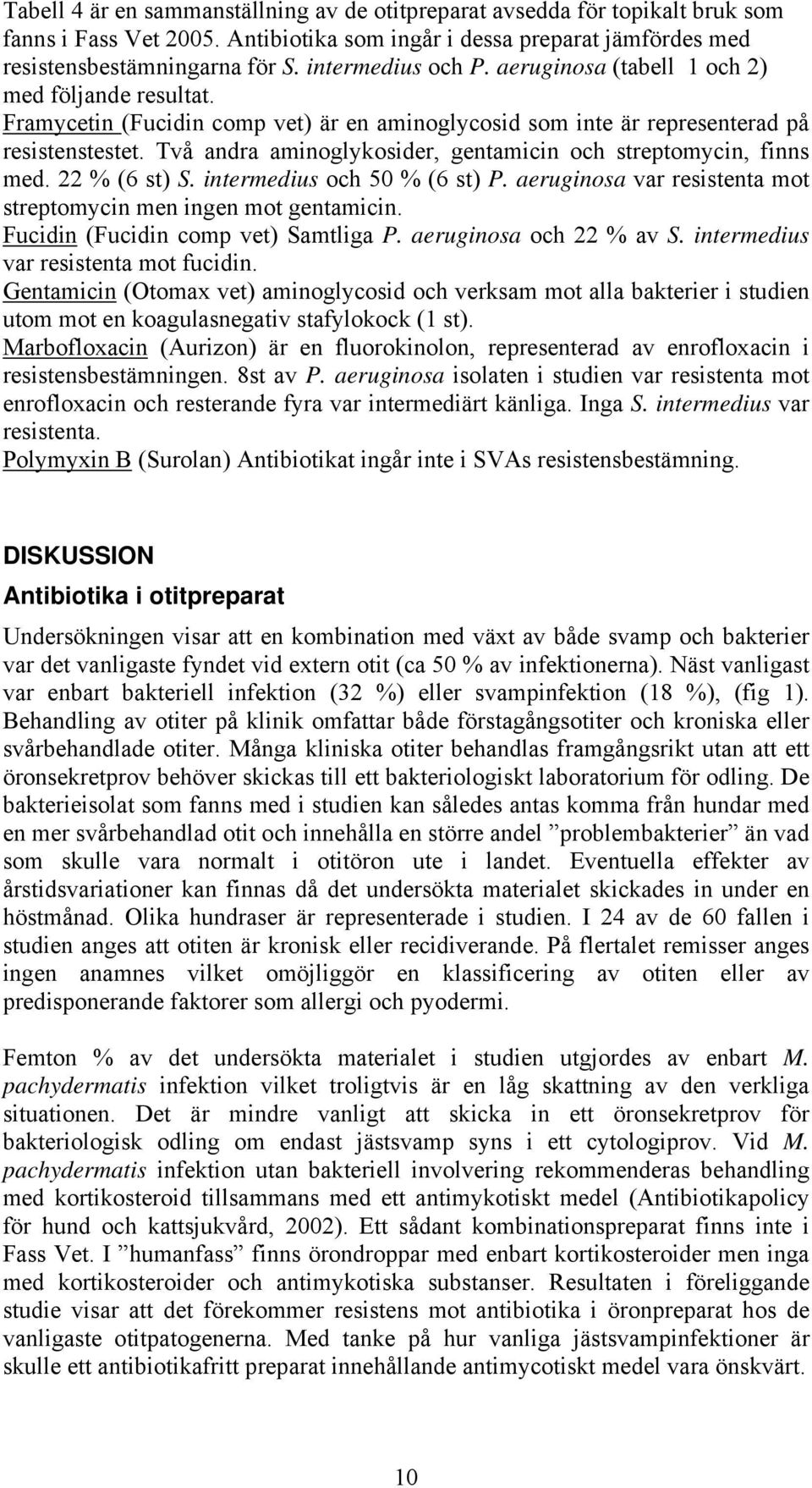 Två andra aminoglykosider, gentamicin och streptomycin, finns med. 22 % (6 st) S. intermedius och 50 % (6 st) P. aeruginosa var resistenta mot streptomycin men ingen mot gentamicin.