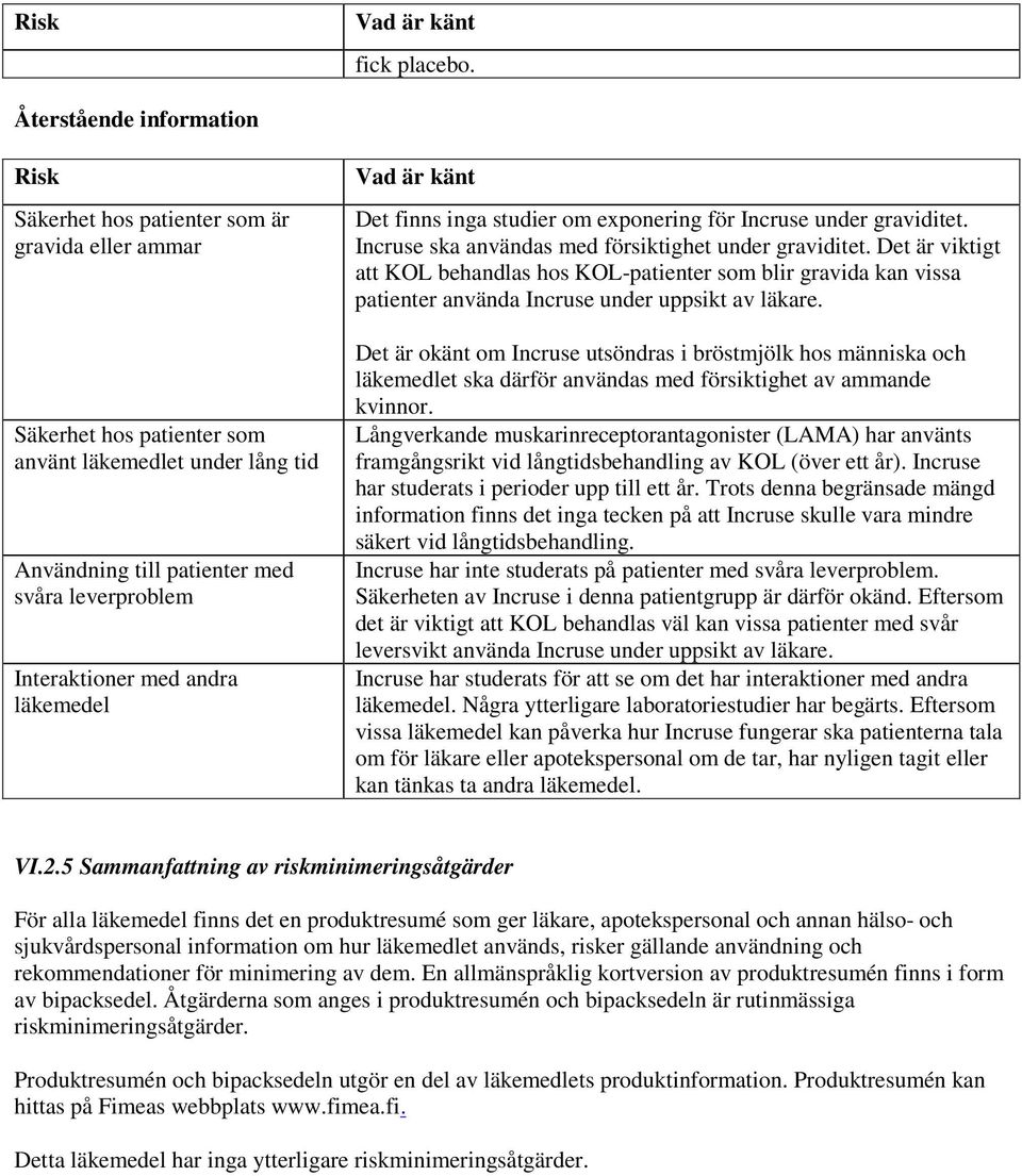 Interaktioner med andra läkemedel Vad är känt Det finns inga studier om exponering för Incruse under graviditet. Incruse ska användas med försiktighet under graviditet.