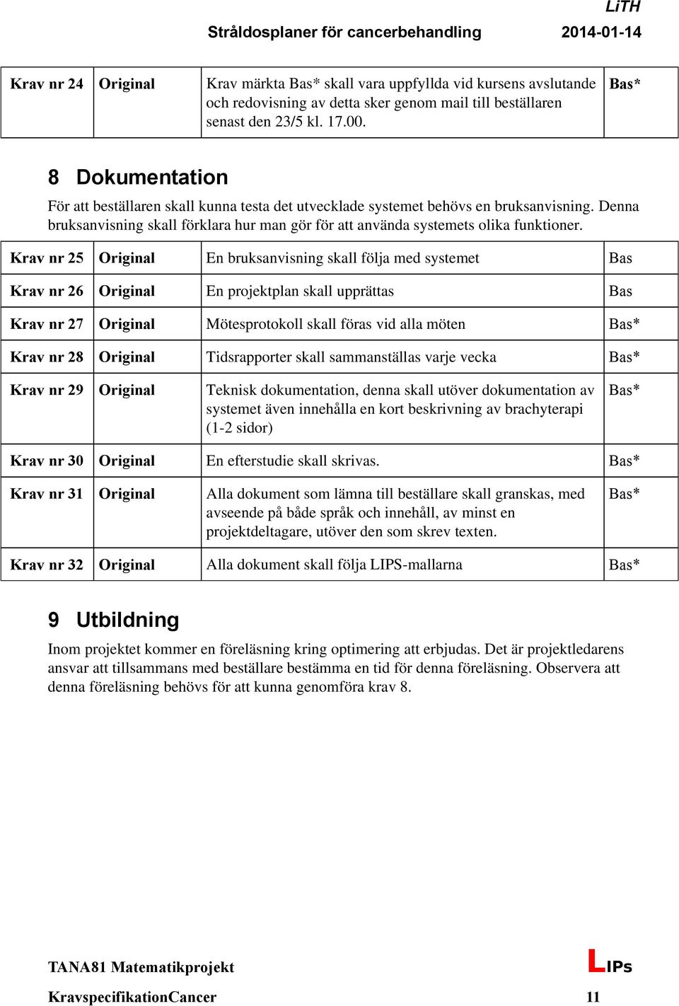 Krav nr 25 Original En bruksanvisning skall följa med systemet Krav nr 26 Original En projektplan skall upprättas Krav nr 27 Original Mötesprotokoll skall föras vid alla möten * Krav nr 28 Original