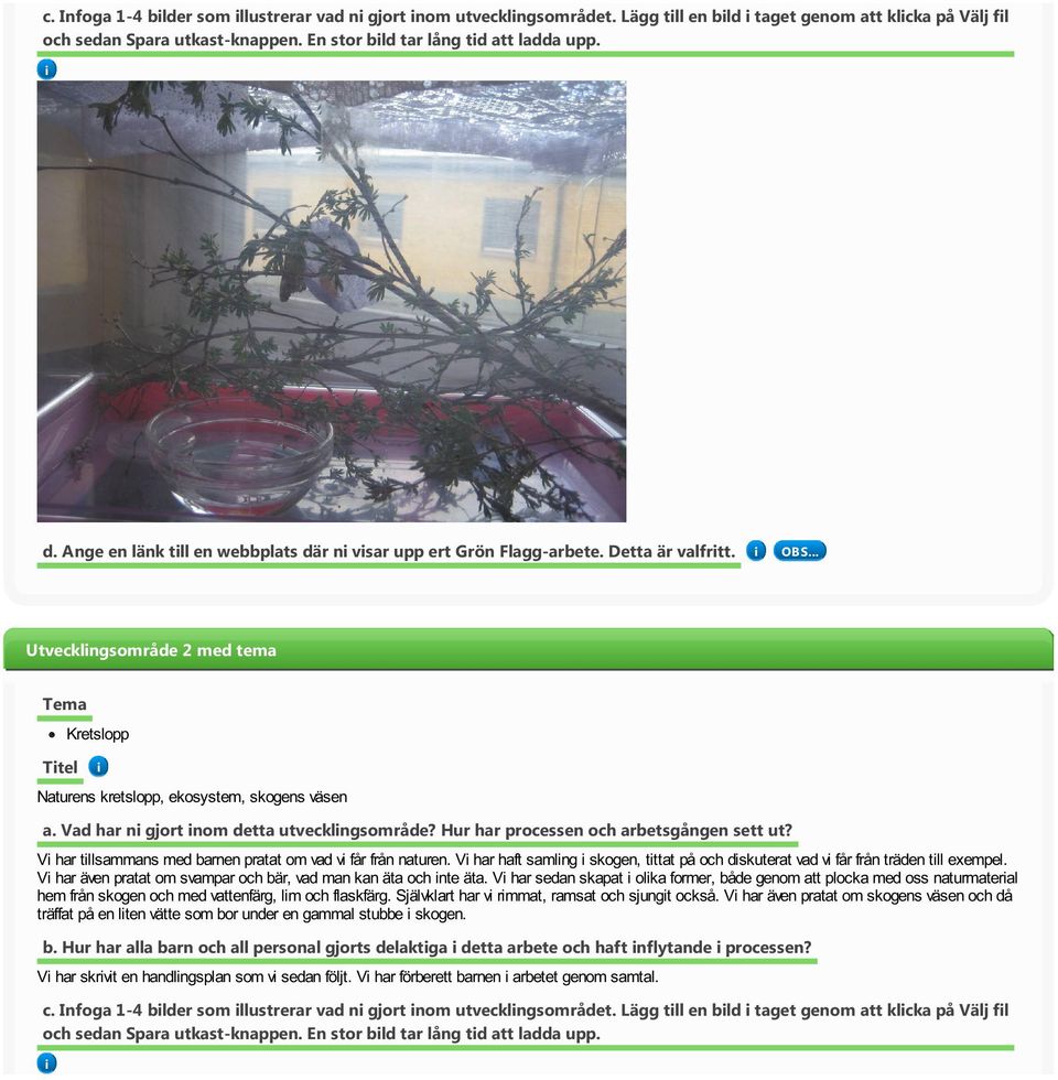Vad har n gjort nom detta utvecklngsområde? Hur har processen och arbetsgången sett ut? V har tllsammans med barnen pratat om vad v får från naturen.