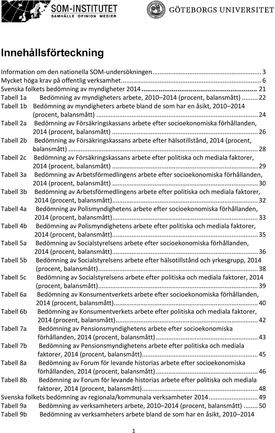 .. 24 Tabell 2a Bedömning av Försäkringskassans arbete efter socioekonomiska förhållanden, 2014 (procent, balansmått).