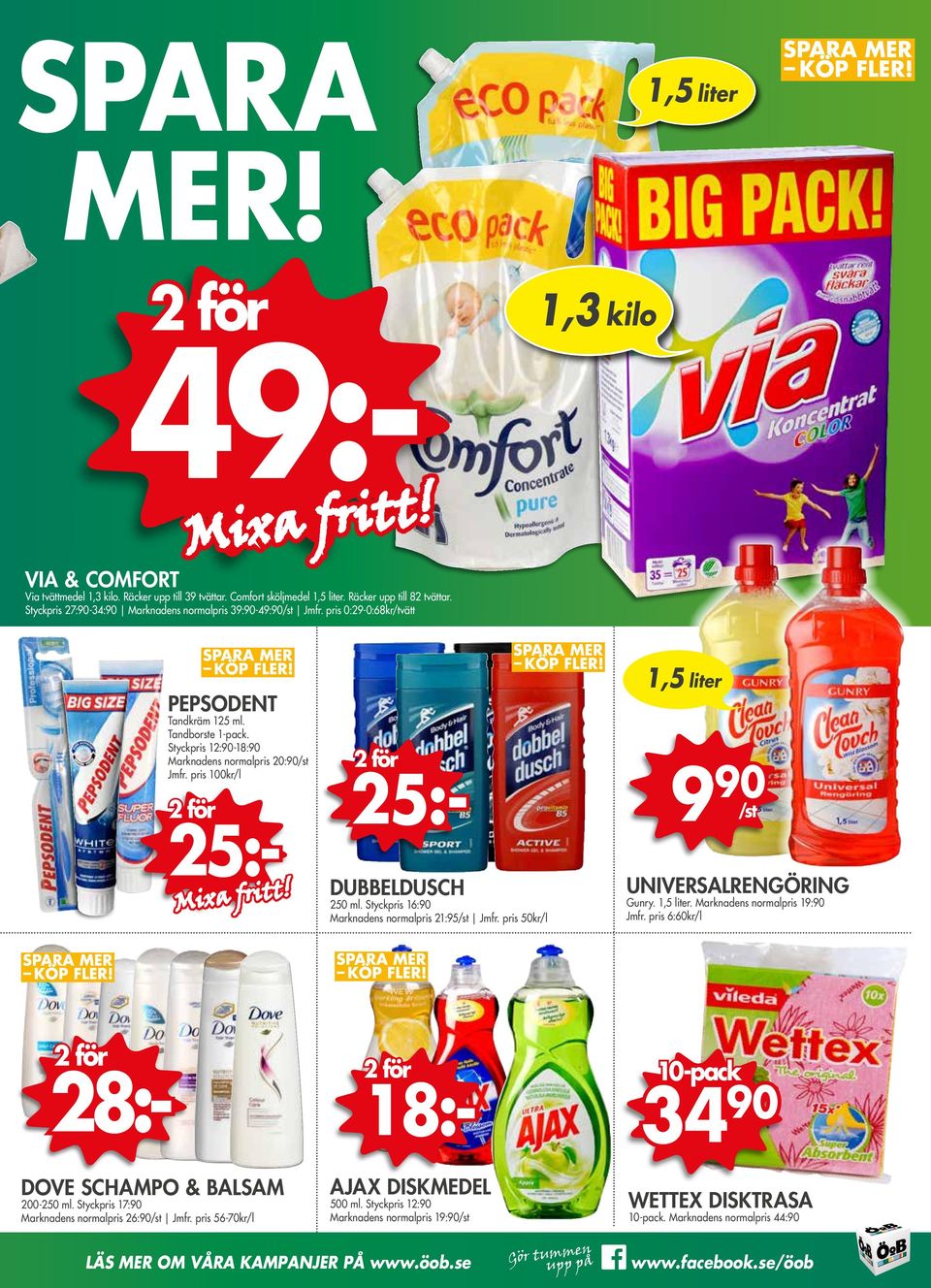 pris 100kr/l Mixa fritt! DUBBELDUSCH 250 ml. Styckpris 16:90 Marknadens normalpris 21:95 Jmfr. pris 50kr/l 1,5 liter 9 90 UNIVERSALRENGÖRING Gunry. 1,5 liter. Marknadens normalpris 19:90 Jmfr.