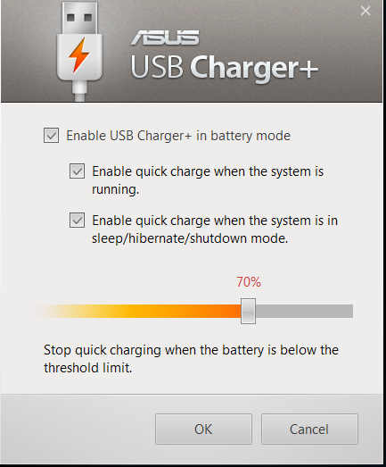 3. Välj ett eller båda av dessa laddningsalternativ: Enable quick charge when the system is running (aktivera snabbladdning när systemet körs) eller Enable quick charge hen the system is in sleep/