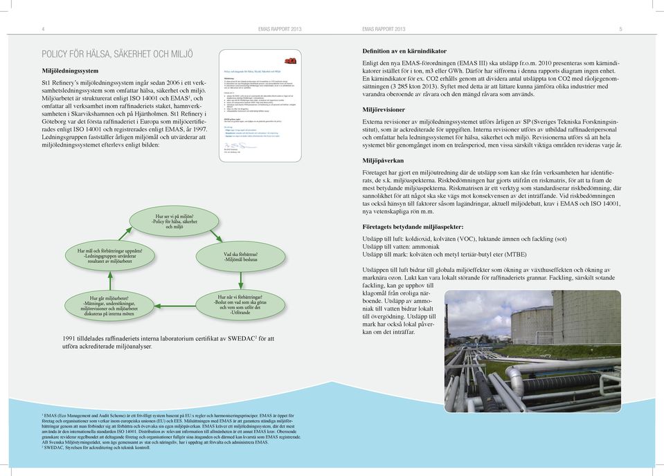 St1 Refinery i Göteborg var det första raffinaderiet i Europa som miljöcertifierades enligt ISO 14001 och registrerades enligt EMAS, år 1997.