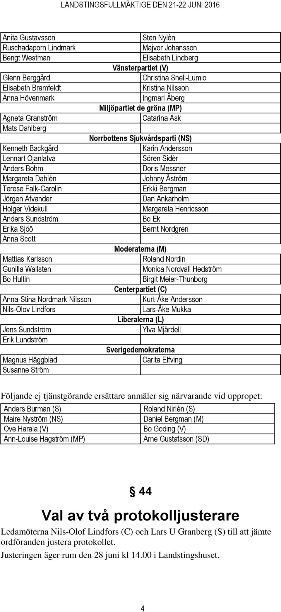 Erik Lundström Magnus Häggblad Susanne Ström Sten Nylén Majvor Johansson Elisabeth Lindberg Vänsterpartiet (V) Christina Snell-Lumio Kristina Nilsson Ingmari Åberg Miljöpartiet de gröna (MP) Catarina