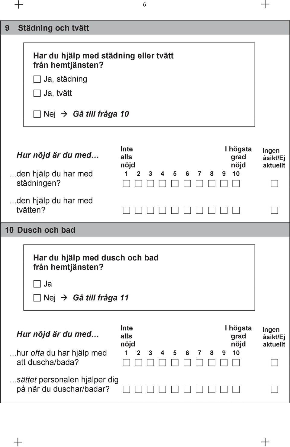 ...den hjälp du har med tvätten? 10 Dusch och bad Har du hjälp med dusch och bad från hemtjänsten?