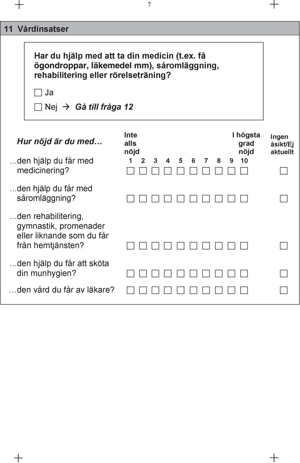 Ja Nej Gå till fråga 12 Hur är du med...den hjälp du får med medicinering?