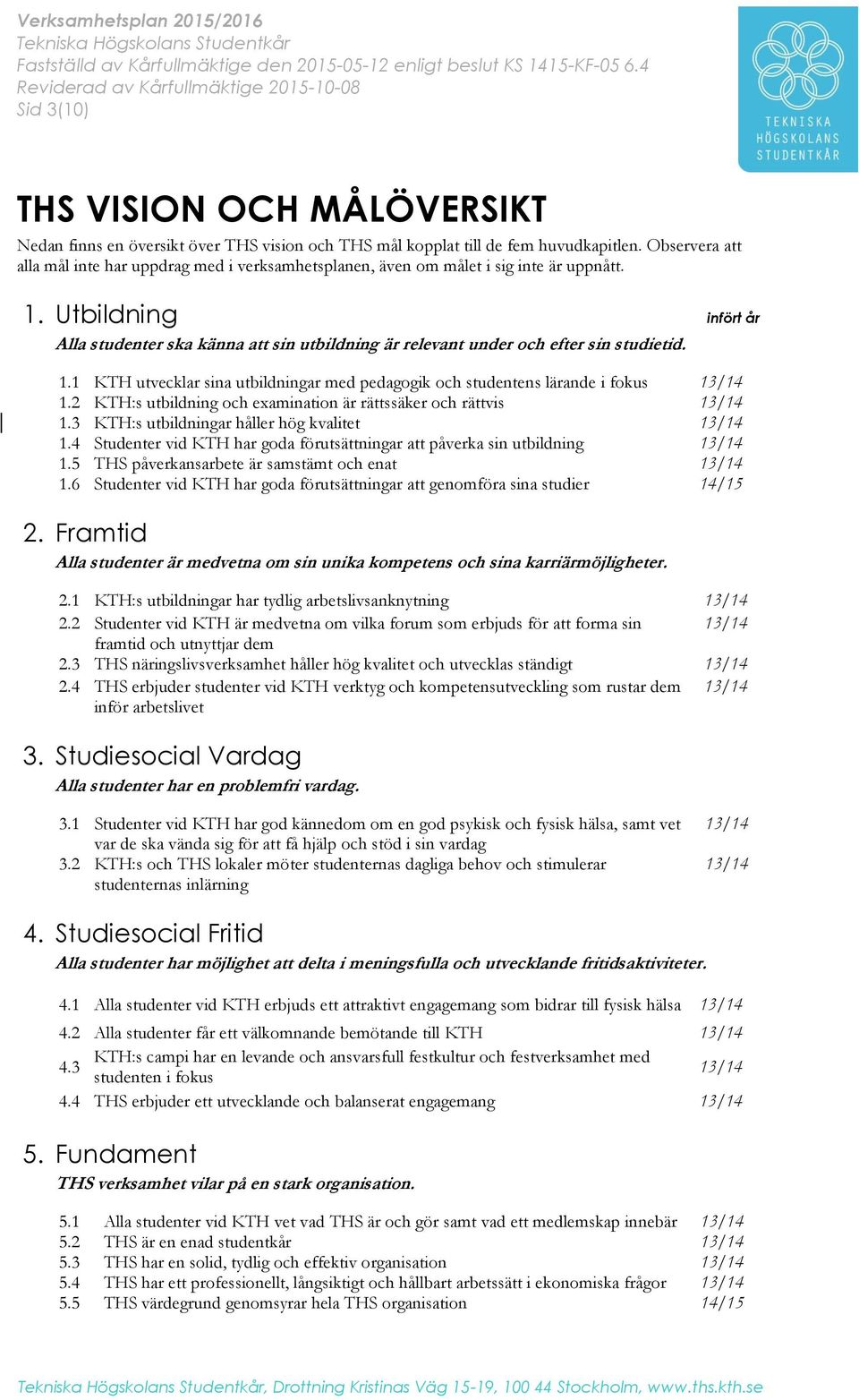 Utbildning infört år Alla studenter ska känna att sin utbildning är relevant under och efter sin studietid. 1.1 KTH utvecklar sina utbildningar med pedagogik och studentens lärande i fokus 1.