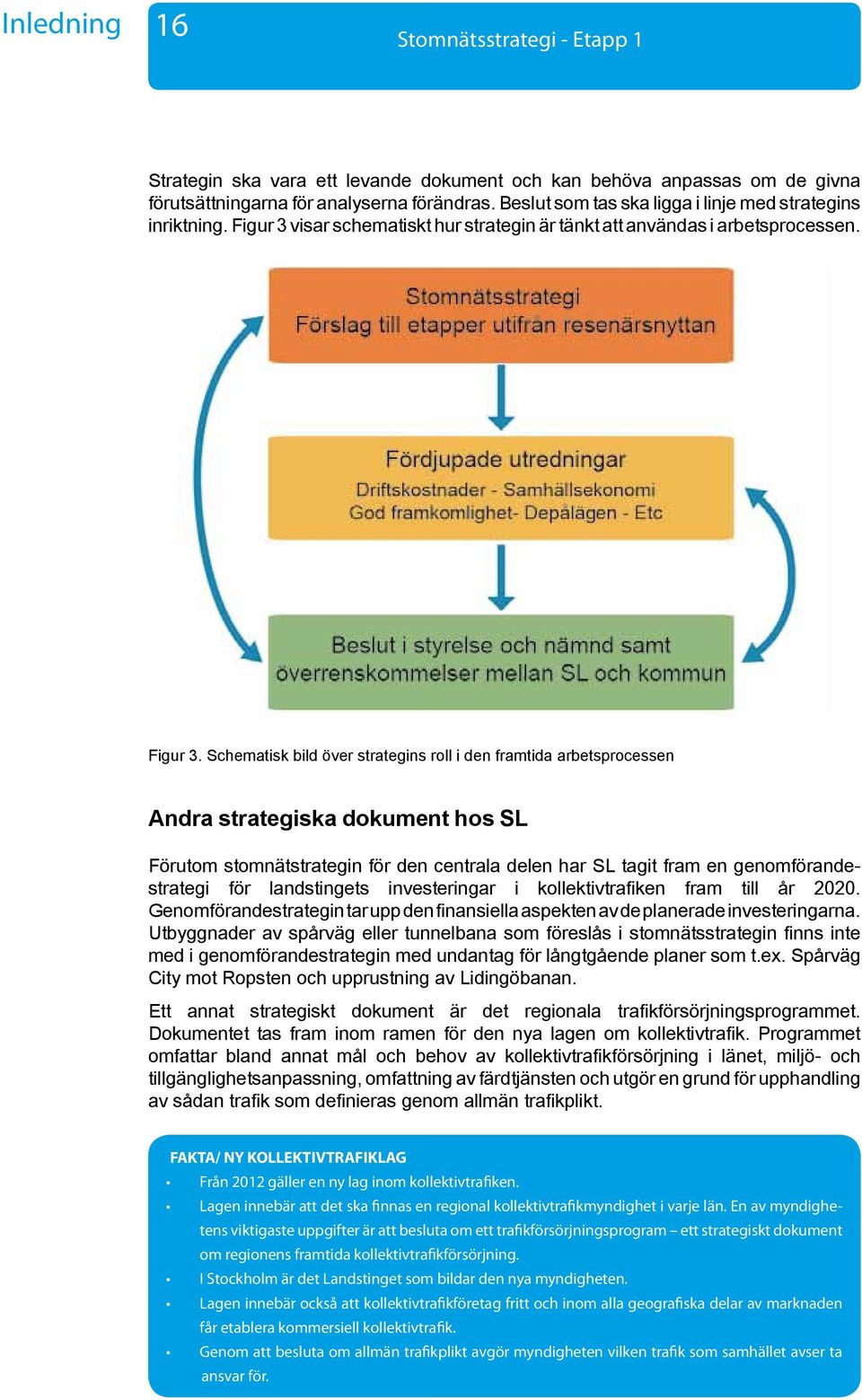 Schematisk bild över strategins roll i den framtida arbetsprocessen Andra strategiska dokument hos SL Förutom stomnätstrategin för den centrala delen har SL tagit fram en genomförandestrategi för