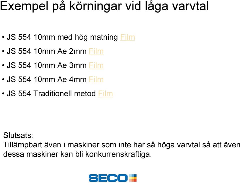 554 Traditionell metod Film Slutsats: Tillämpbart även i maskiner som