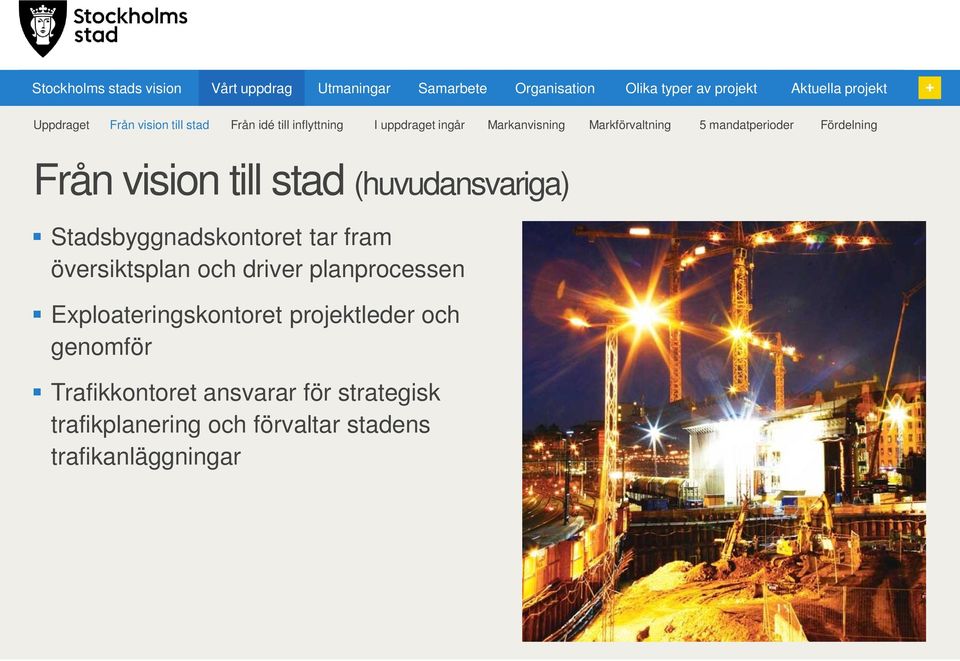 Från vision till stad (huvudansvariga) Stadsbyggnadskontoret tar fram översiktsplan och driver planprocessen