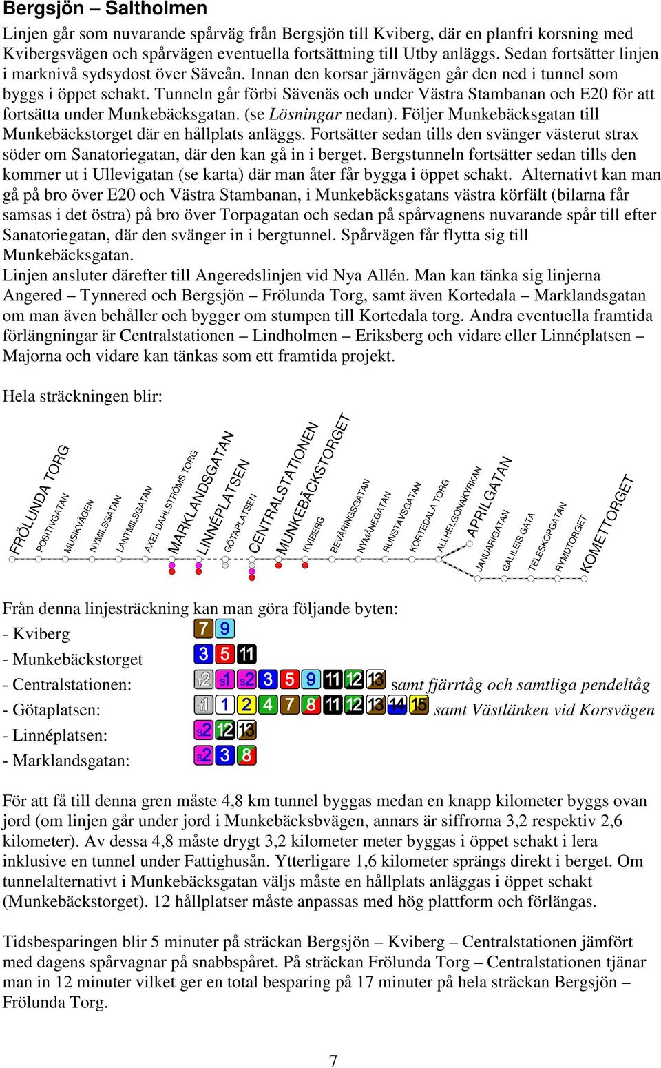 Tunneln går förbi Sävenäs och under Västra Stambanan och E20 för att fortsätta under Munkebäcksgatan. (se Lösningar nedan). Följer Munkebäcksgatan till Munkebäckstorget där en hållplats anläggs.