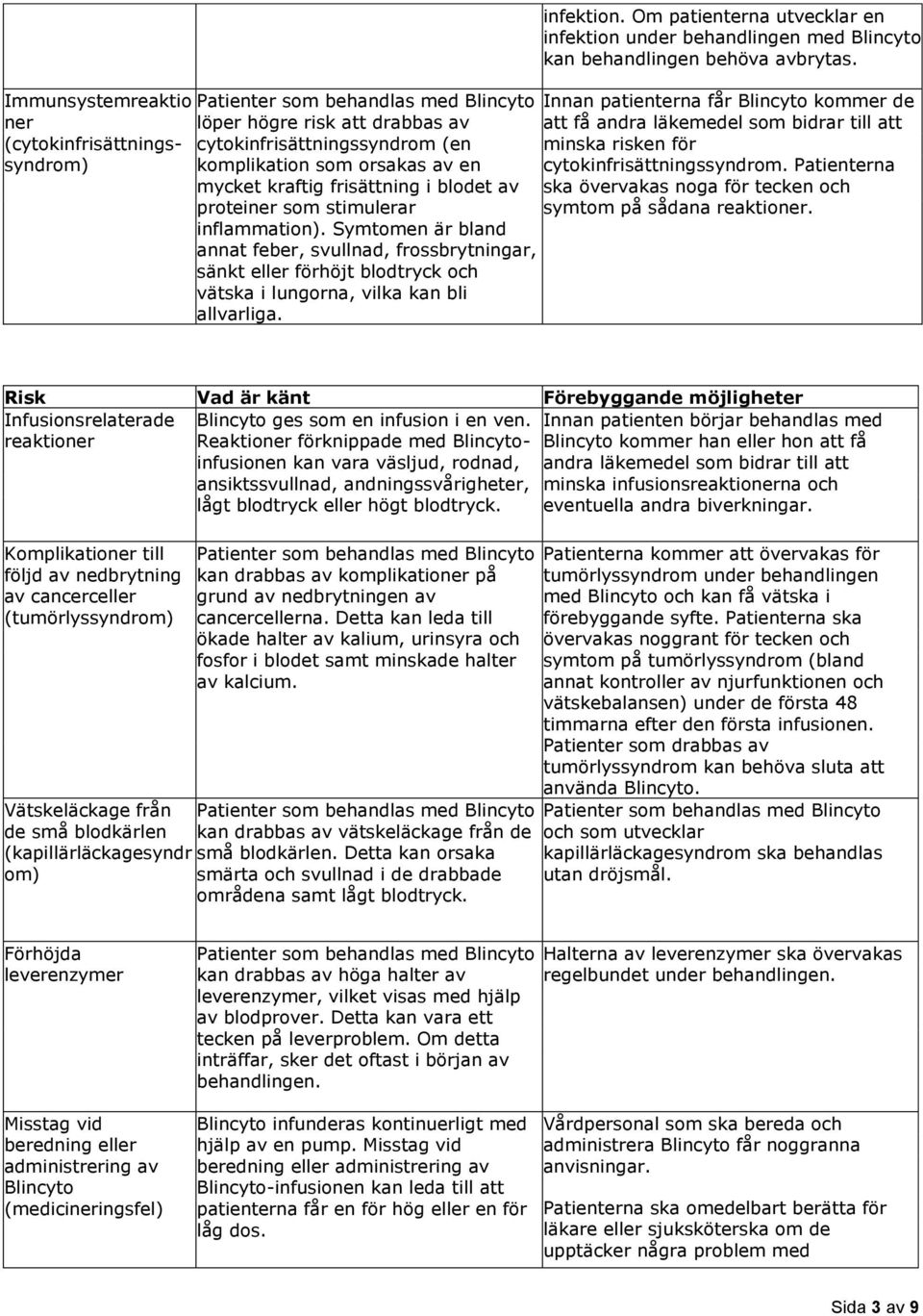 Om patienterna utvecklar en infektion under behandlingen med Blincyto kan behandlingen behöva avbrytas.