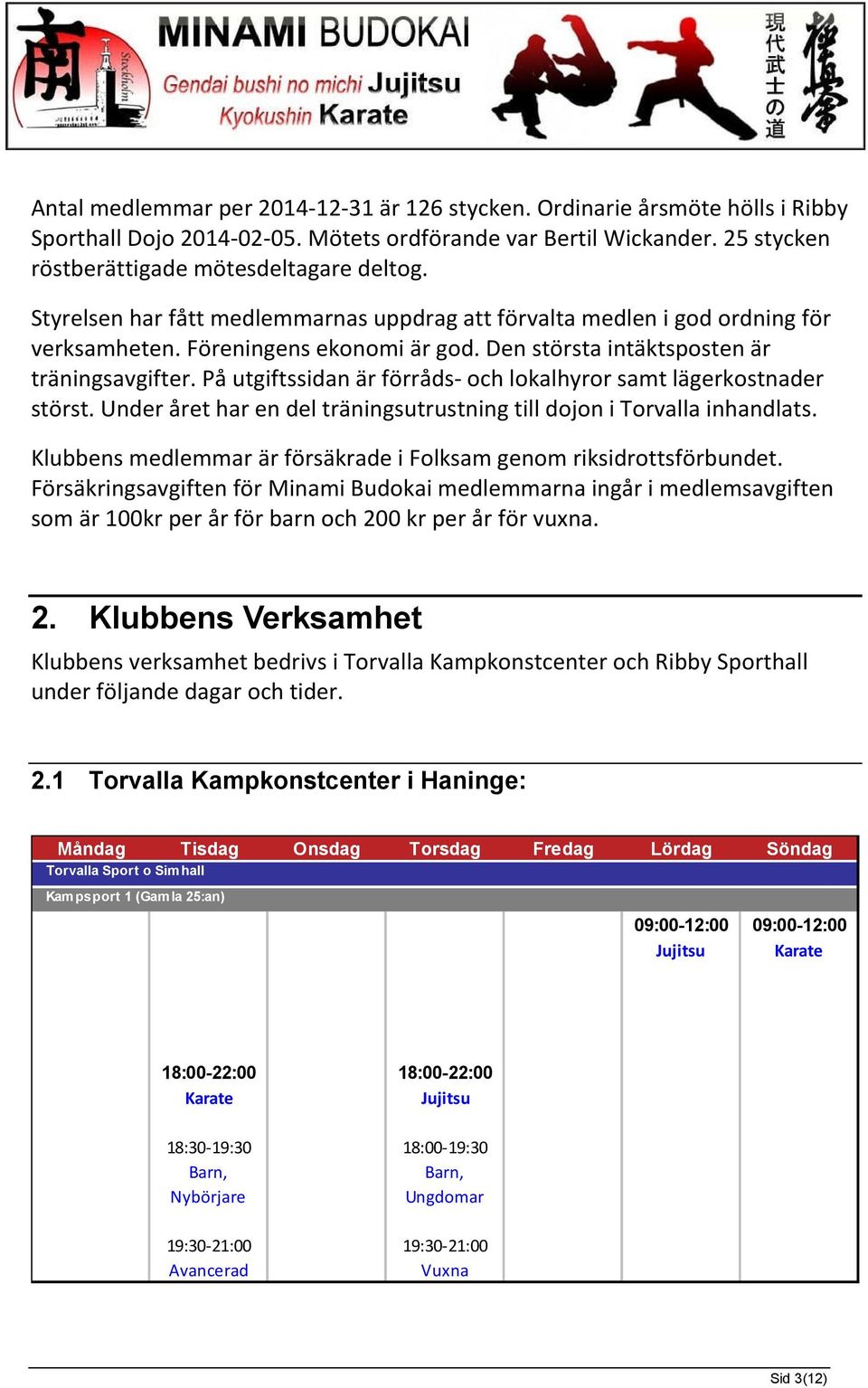 På utgiftssidan är förråds- och lokalhyror samt lägerkostnader störst. Under året har en del träningsutrustning till dojon i Torvalla inhandlats.