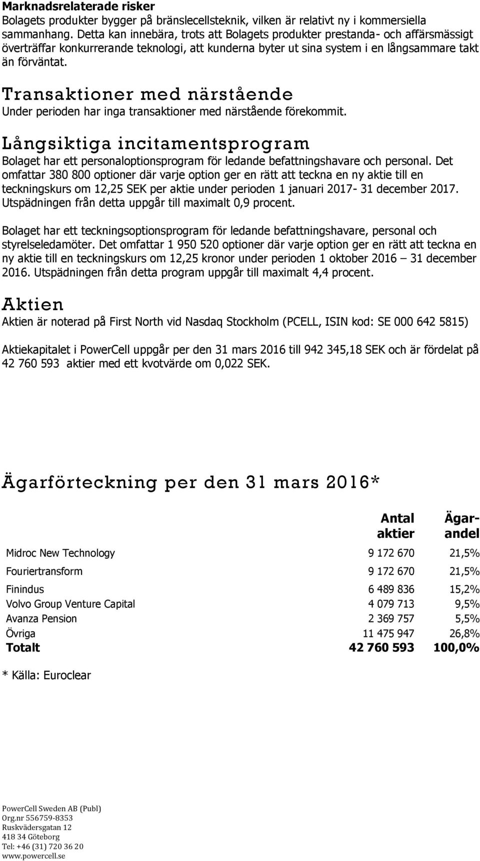 Transaktioner med närstående Under perioden har inga transaktioner med närstående förekommit.