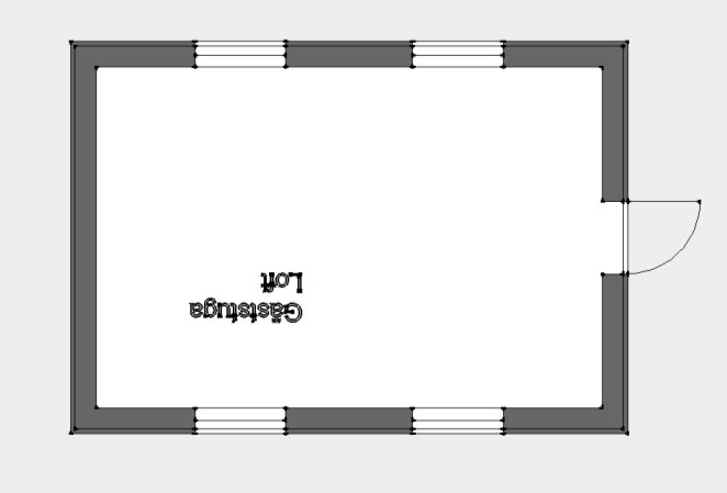 3D vy steg 2 öster Brutet tak i vardagsrum / kök, vy från väster. Gäststuga Gäststugan är i 2 plan. Undervåning med rum och toalett.