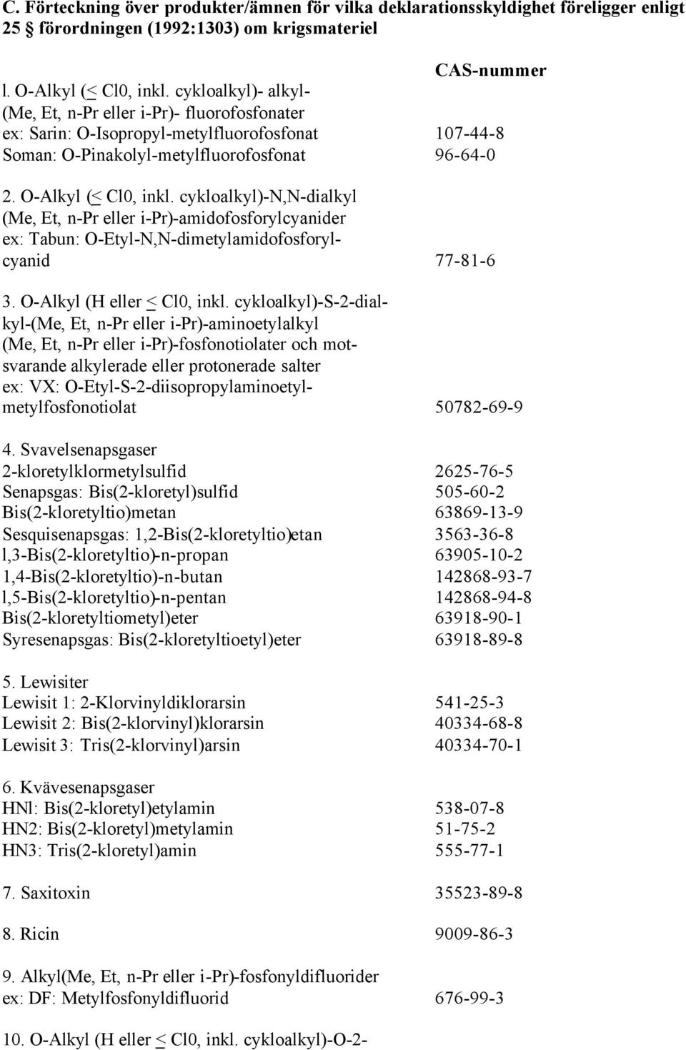 cykloalkyl)-n,n-dialkyl (Me, Et, n-pr eller i-pr)-amidofosforylcyanider ex: Tabun: O-Etyl-N,N-dimetylamidofosforylcyanid 77-81-6 3. O-Alkyl (H eller < Cl0, inkl.